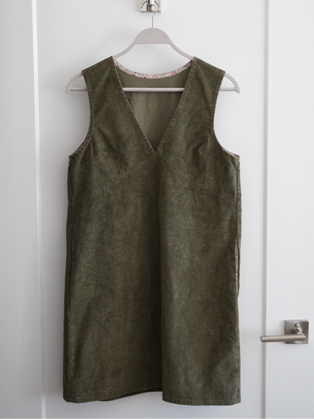 Handmade Pinafore Corduroy Dress in Olive